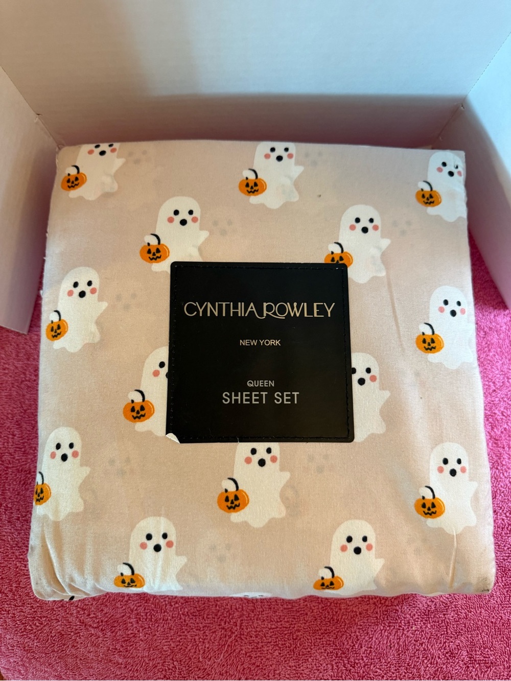 Cynthia Rowley Pink Halloween Ghost Queen Sheet Set